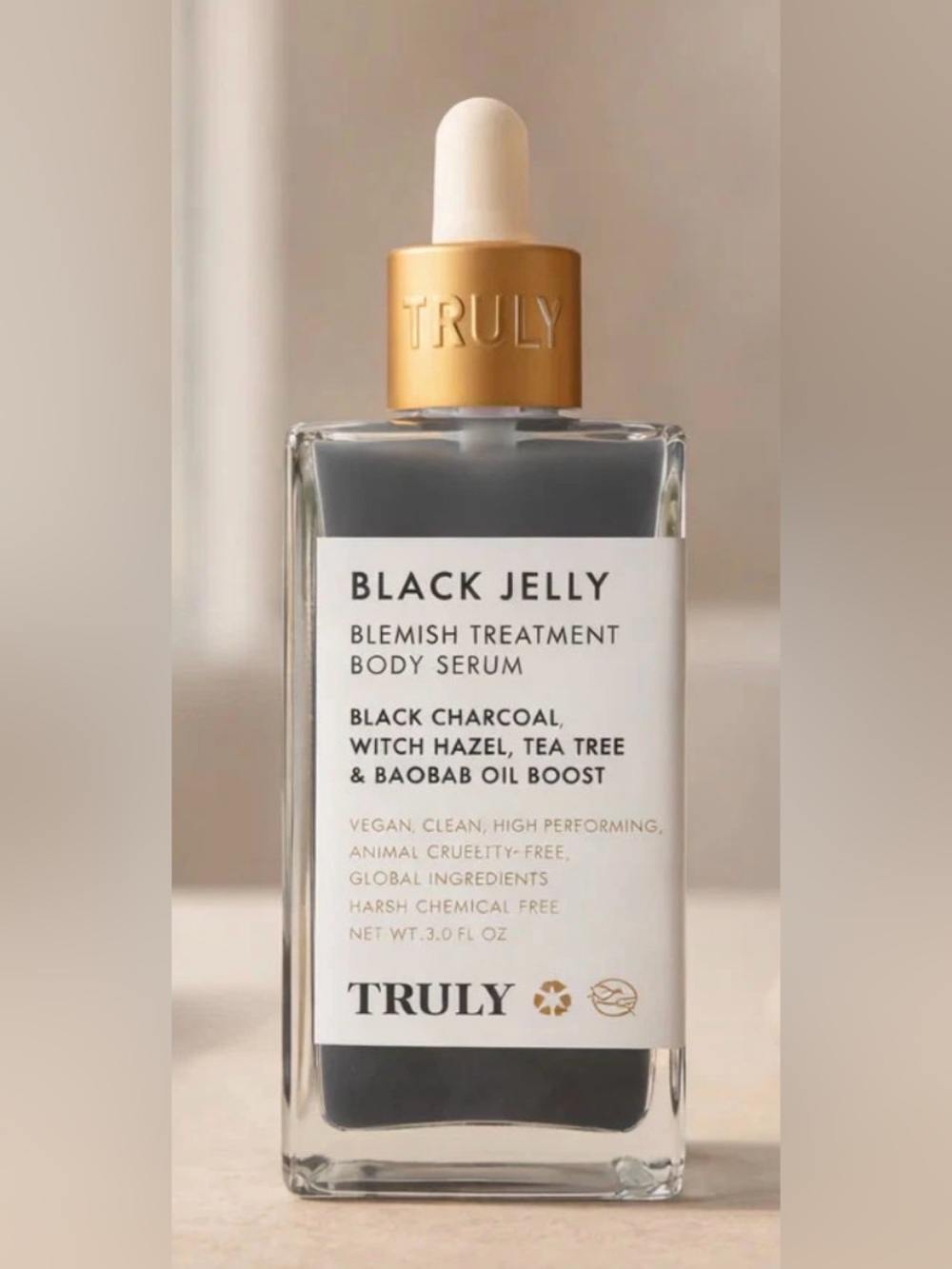 TRULY Charcoal Jelly Blemish Serum for Tropical Summer Ready Body & Skin 3 oz